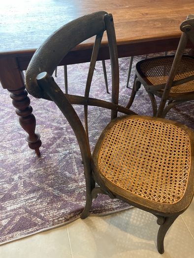 Two Cross Back Dining Chairs Rattan seat