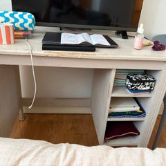 White Vintage Desk with Shelving Unit
