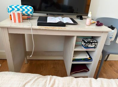 White Vintage Desk with Shelving Unit