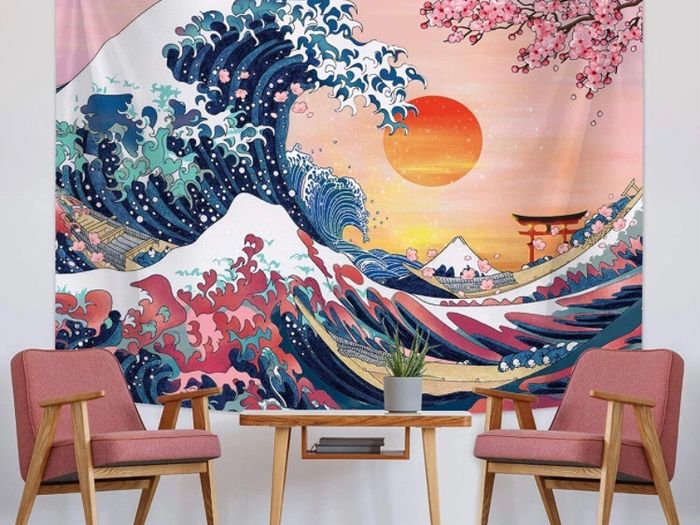 The Great Wave Tapestry Japanese Ocean Wave Wall Decorations Cherry Blossom Tree Backdrop Japanese Home Decor
