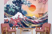 The Great Wave Tapestry Japanese Ocean Wave Wall Decorations Cherry Blossom Tree Backdrop Japanese Home Decor