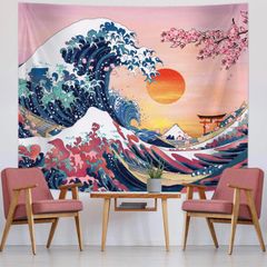 The Great Wave Tapestry Japanese Ocean Wave Wall Decorations Cherry Blossom Tree Backdrop Japanese Home Decor