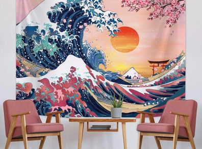 The Great Wave Tapestry Japanese Ocean Wave Wall Decorations Cherry Blossom Tree Backdrop Japanese Home Decor