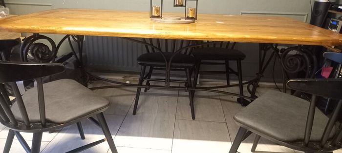 Large dining table rustic farmhouse style with iron styled legs