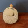 Delightful Lidded Preserve/Marmalade Pot in the Shape of a Juicy Lemon Fruit with a Leafy and Floral decoration and Finial, by Keele Street Pottery Company, Circa 1950, Funky MCM Chic Image 5