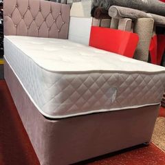 New 3ft Single Divan Beds. Stylist Headboard Options. Optional Drawers Storage And Tufted Memory Foam Mattresses Instock