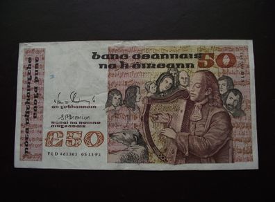 1991 Central Bank of Ireland 50 Pounds note. B Series