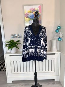 Ladies Navy & White Christmas Cardigan UK 16 / EU 44