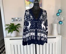 Ladies Navy & White Christmas Cardigan UK 16 / EU 44