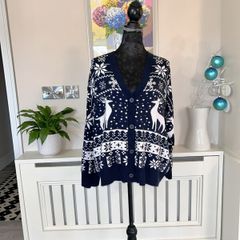 Ladies Navy & White Christmas Cardigan UK 16 / EU 44