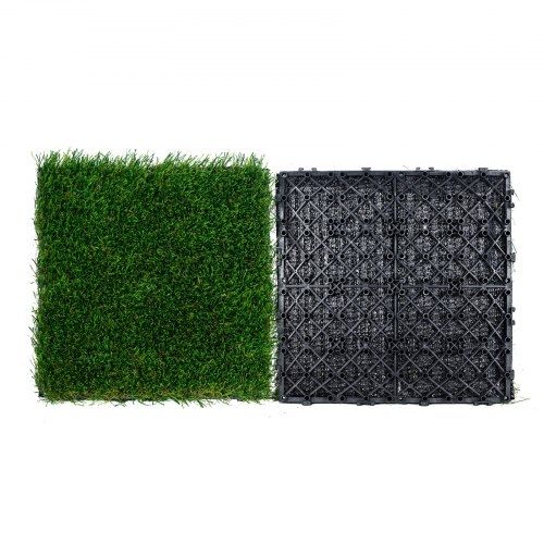 Artifical Grass Tiles Interlocking Turf Deck Set, 18 Pack 305x305mm, Synthetic Fake Grass Self-draining Mat Flooring Decor Pad, Perfect For Multi-Purpose