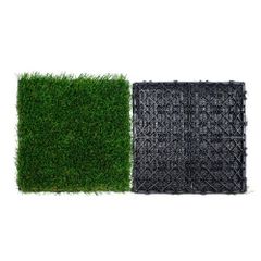 Artifical Grass Tiles Interlocking Turf Deck Set, 18 Pack 305x305mm, Synthetic Fake Grass Self-draining Mat Flooring Decor Pad, Perfect For Multi-Purpose