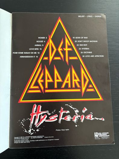 Def Leppard Hysteria music sheet book 1988