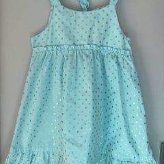 Picapino girls aqua summer dress with gold metallic polka dots Age 3 EUC