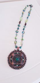 Beaded Necklace with Round Pendant