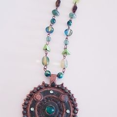 Beaded Necklace with Round Pendant