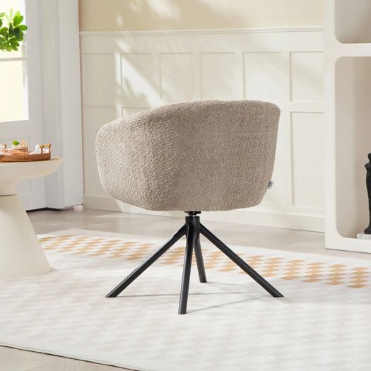Swivel Armchair with Upholstered Seat Comfortable Design 120kg Capacity Light Brown