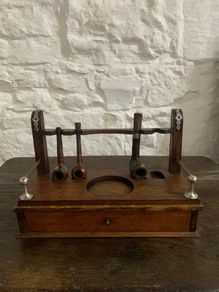 Victorian Oak Smokers Companion and pipes.
