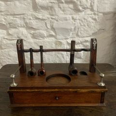 Victorian Oak Smokers Companion and pipes.