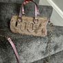 vintage Guess Y2K small monogram bag in a brown and pink glitter colorway. Image 6