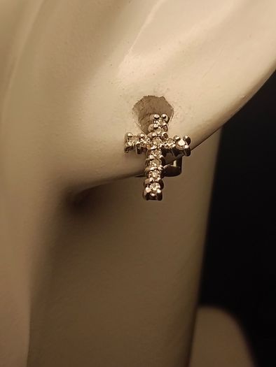 Petite White Gold Diamond set Cross stud Earrings