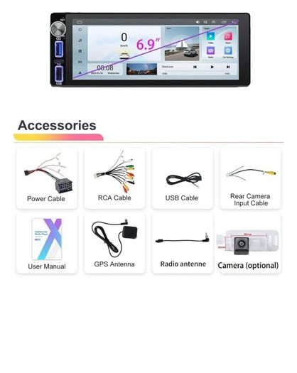 CANBUS 6.9" Single Din Android/Apple GPS Car Radio