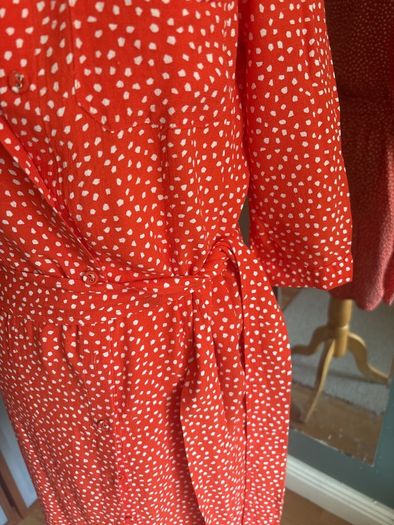 Free Post today ONLY- Mint Velvet Orange Polka Dot Shirt Dress with belt - Size 8