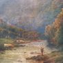 Vintage Ornate Framed Scottish Landscape Print | Highland Cattle & River Fisherman (49.8cm x 44.7cm) Image 3