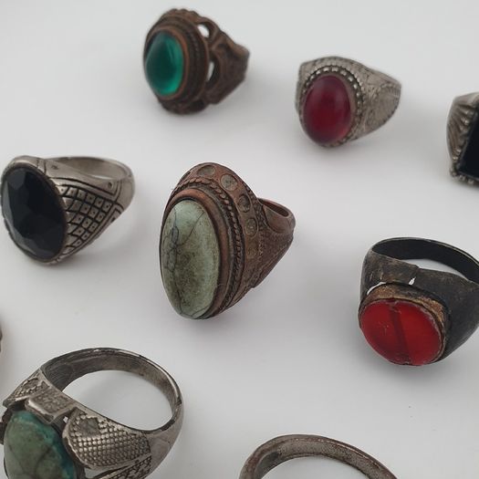 Antique Lot of 15 Bohemian Brass Rings  Assorted Ethnic & Tribal Designs