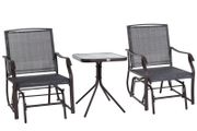 Outdoor Glider Rocking Chair &amp; Table Set, Patio Furniture Bistro Set with 2 Single Seaters Swing Chair and Square Glass Top Table, Grey