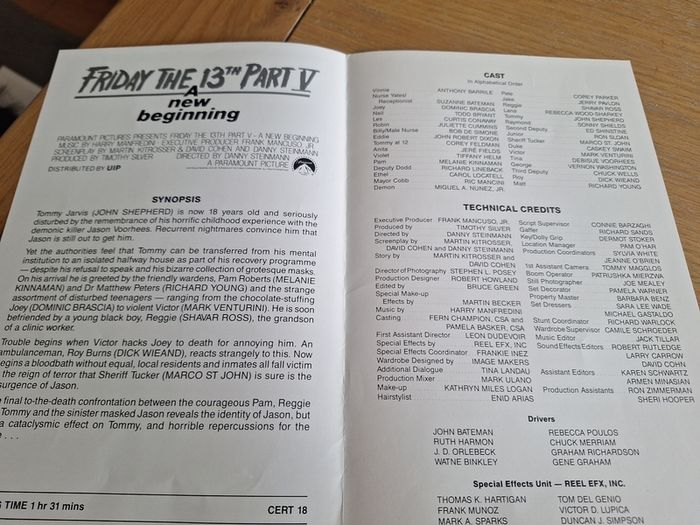 Friday the 13th Part V A New Beginning  Press Kit