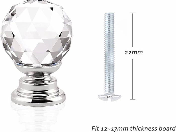 10 X Probrico 20mm Round Glass Kitchen Cabinet Knob Clear Diamond Furniture Drawer Handle Crystal Cupboard Pull with Screws (MULTIPLE AMOUNTS AVAILABLE, SEE DESCRIPTION)