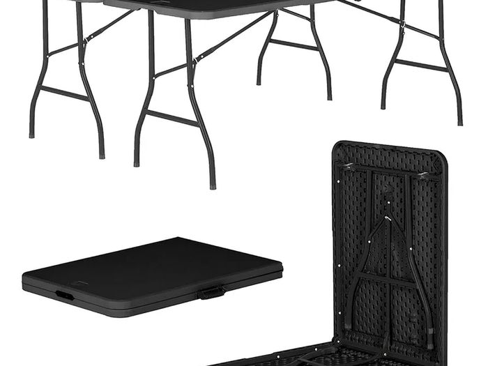 Housewares Rectangle Folding Trestle Tables - 180cm (6ft) - Black - Pack of 2 Outdoor Folding Table for Picnic, BBQ, Garden, Camping, Wedding, Party Catering