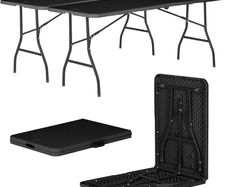 Housewares Rectangle Folding Trestle Tables - 180cm (6ft) - Black - Pack of 2 Outdoor Folding Table for Picnic, BBQ, Garden, Camping, Wedding, Party Catering