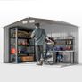 9 x 6FT Outdoor Garden Roofed Metal Storage Shed Tool Box with Foundation Ventilation & Doors Light, Grey Image 8