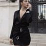 Zara Jeweled Trim Satin Effect Black Dress Image 5