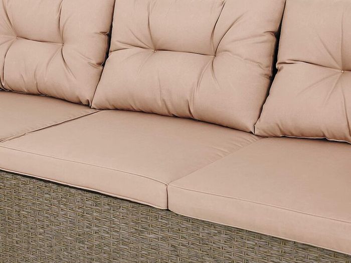 Polyrattan Corner Lounge Garden Furniture Set with WPC Dining Table  Weatherproof Outdoor Corner Sofa Seating Set for Garden, Patio or Balcony  Cream or Grey