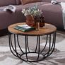 Rustic Solid Wood Coffee Table with Metal Base 60cm Round Image 2