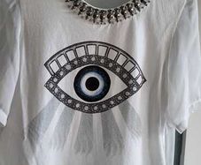 SANDRO 'Evil Eye' Jewelled T-Shirt Sz 2 (Fit 8-12UK) - Rrp 159 (New)
