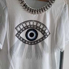 SANDRO 'Evil Eye' Jewelled T-Shirt Sz 2 (Fit 8-12UK) - Rrp 159 (New)