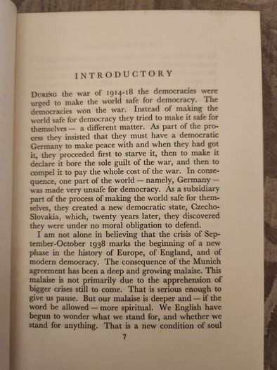 The Defence Of Democracy. By John Middelton Murry. First Edition 1939 Hardback In Good Condition See Photos For Same.