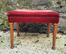 19th century mahogany footstool with original red velvet