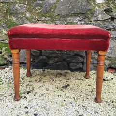 19th century mahogany footstool with original red velvet