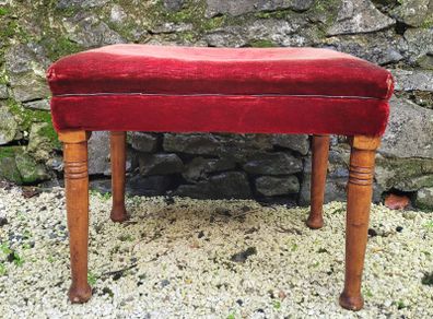 19th century mahogany footstool with original red velvet