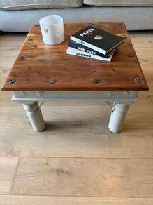 Rustic Solid Wood Coffee Table Natural Wood Top & Cream Base