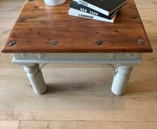 Rustic Solid Wood Coffee Table Natural Wood Top & Cream Base