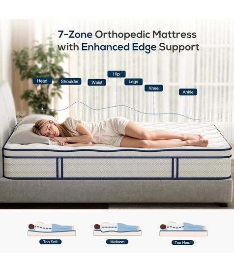 King Mattress, Memory Foam 7-Zone Pocket Spring hybrid Mattress 150x200x25cm, Medium Firm Feel for Pressure & Back Pain Relief, Motion Isolation, Mattress In a Box