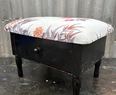 Vintage Kitsch Ebonized Asian style footstool c1970