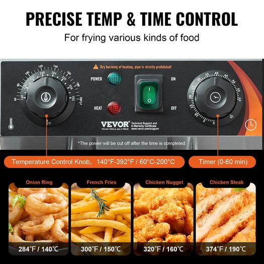 Commercial Deep Fryer, 3000W Electric Countertop Fryer with Basket, 11.6Qt / 11L Stainless Steel Single Oil Fryer with Time & Temp Control, Overheat Protection, for Kitchen Restaurant Use