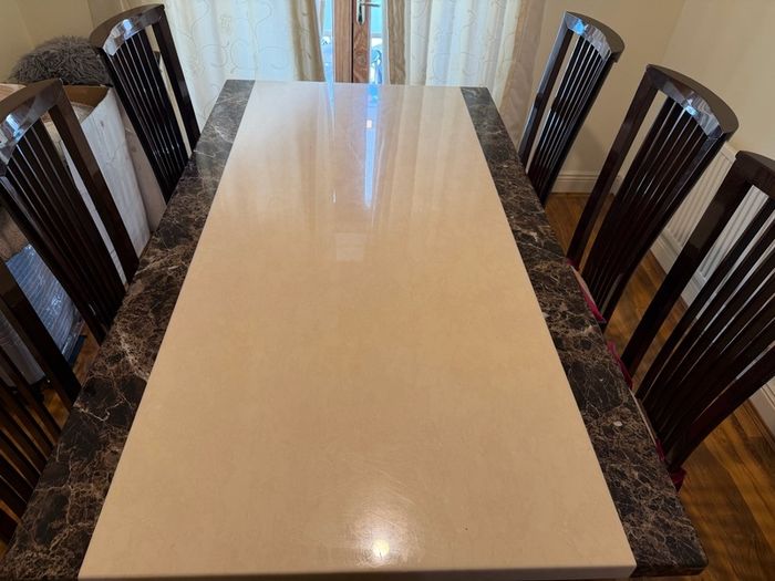 Marble Dining Table + 6 High-Back Chairs